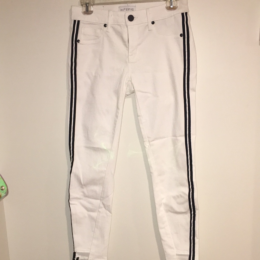 Parker Smith Skinny Jeans with Stripe design on each side.